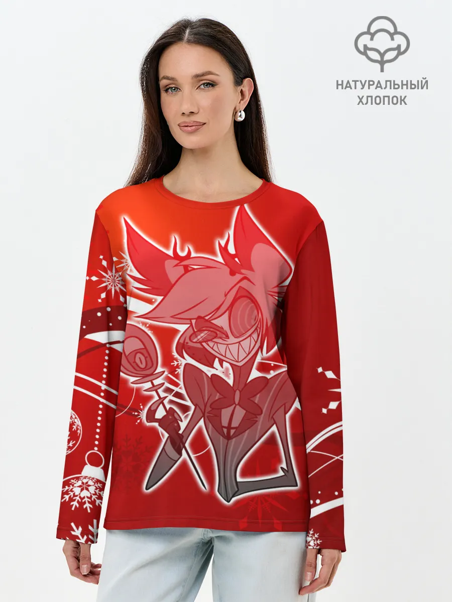 Лонгслив женский. Хлопок / Отель хазбин Новогодний