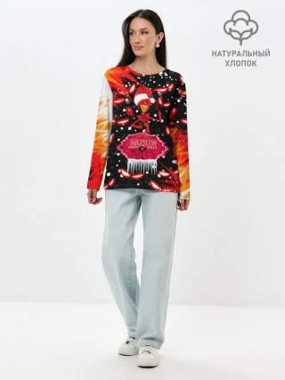 Лонгслив женский. Хлопок / HAZBIN HOTEL НОВОГОДНИЙ.