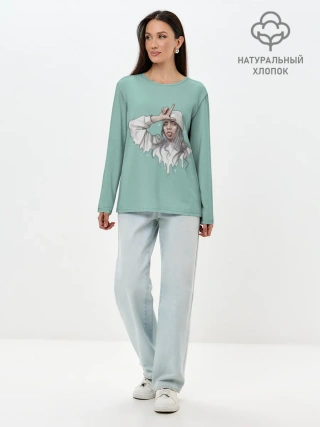 Лонгслив женский. Хлопок / Billie Eilish Mint Art