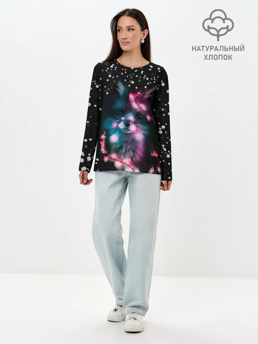 Лонгслив женский. Хлопок / ЛИСЁНОК НОВОГОДНИЙ.