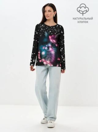 Лонгслив женский. Хлопок / ЛИСЁНОК НОВОГОДНИЙ.