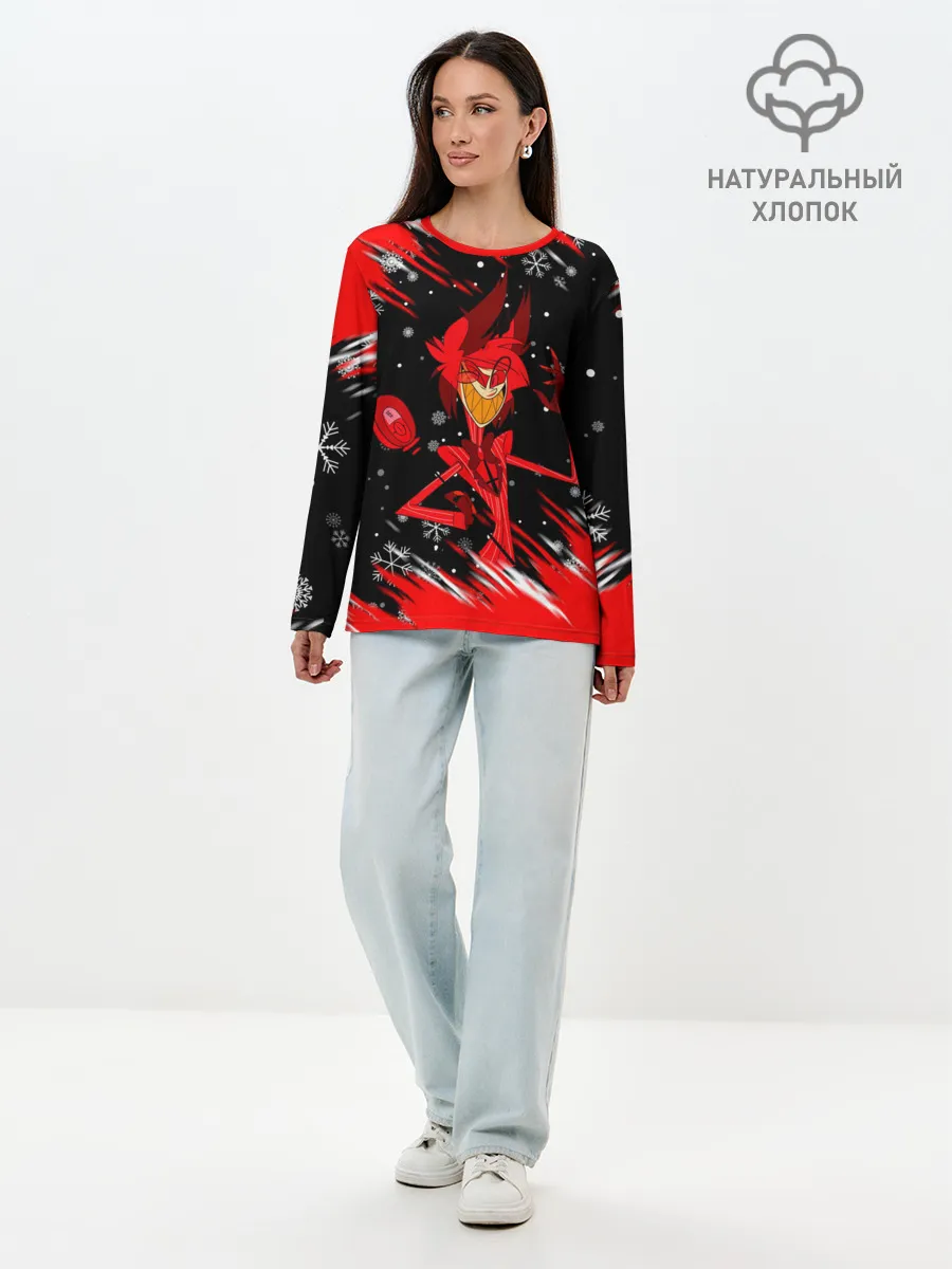 Лонгслив женский. Хлопок / HAZBIN HOTEL НОВОГОДНИЙ.