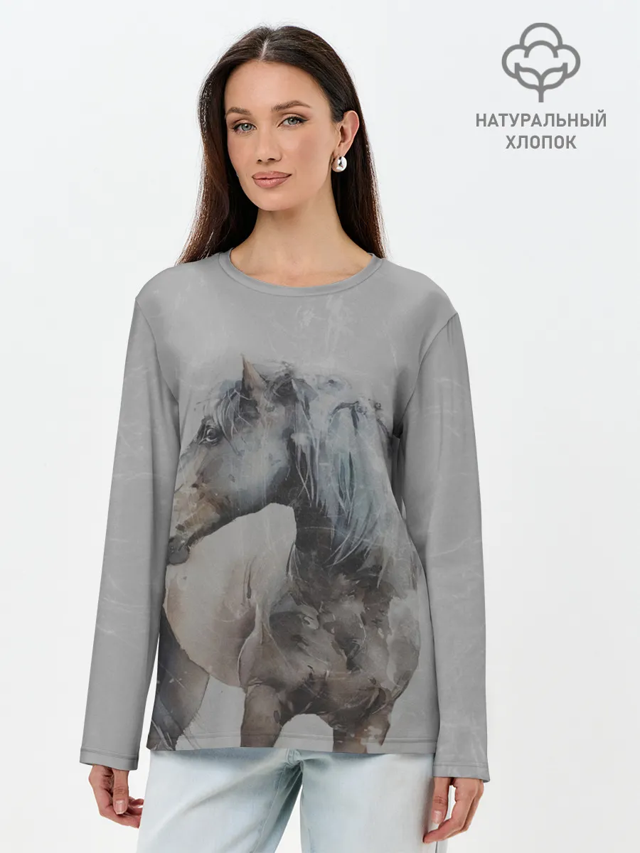Лонгслив женский. Хлопок / лошадь