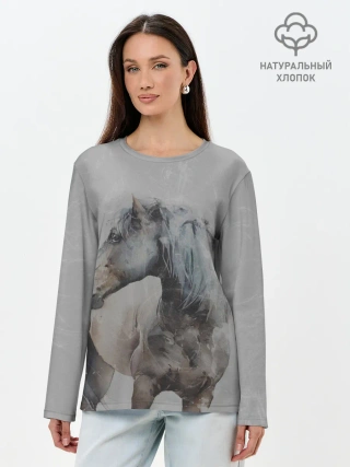Лонгслив женский. Хлопок / лошадь