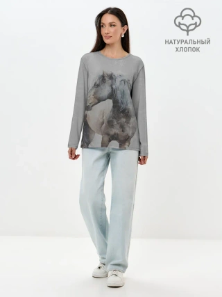 Лонгслив женский. Хлопок / лошадь