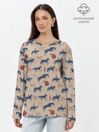 Лонгслив женский. Хлопок / кони