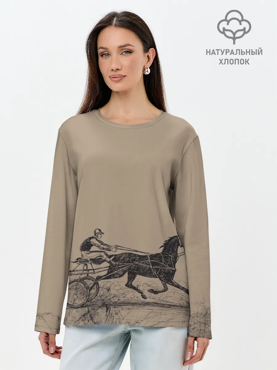 Лонгслив женский. Хлопок / лошадь с колесницей
