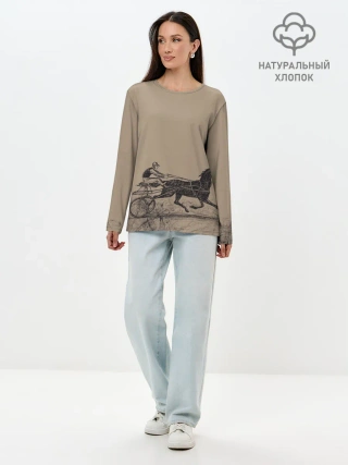 Лонгслив женский. Хлопок / лошадь с колесницей