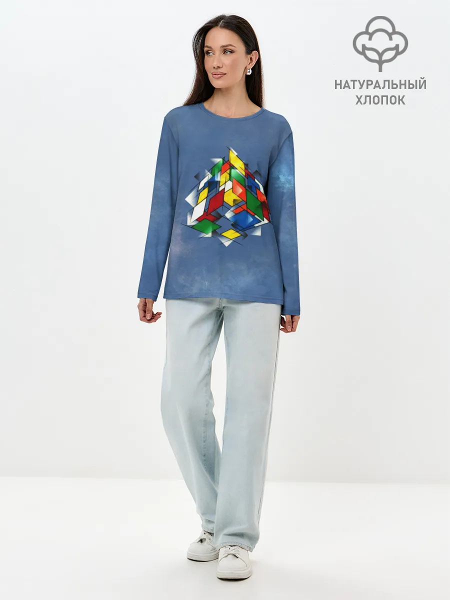 Лонгслив женский. Хлопок / Кубик Рубика