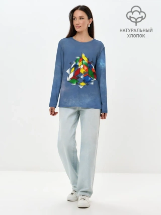Лонгслив женский. Хлопок / Кубик Рубика