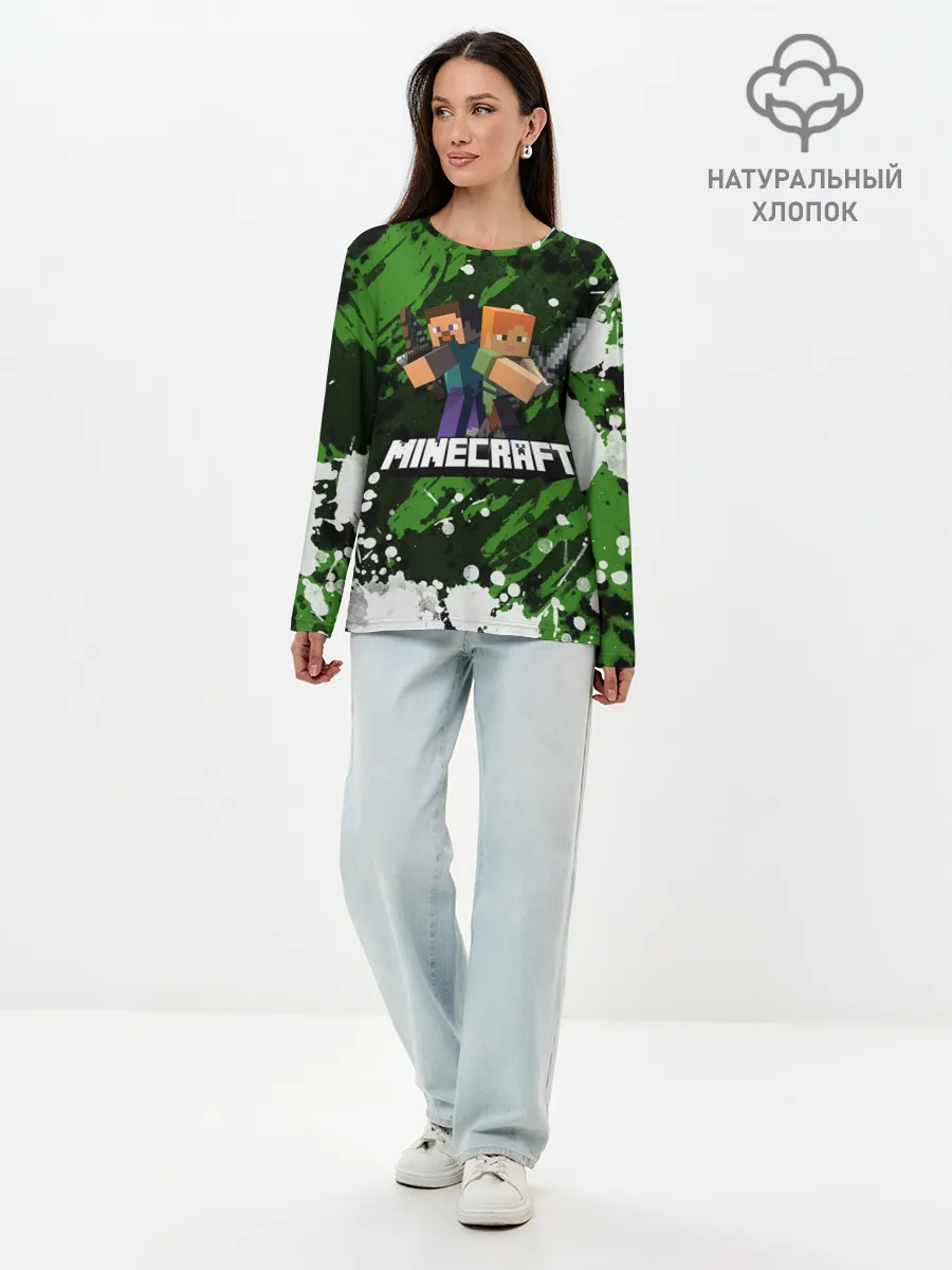 Лонгслив женский. Хлопок / Minecraft / Майнкрафт