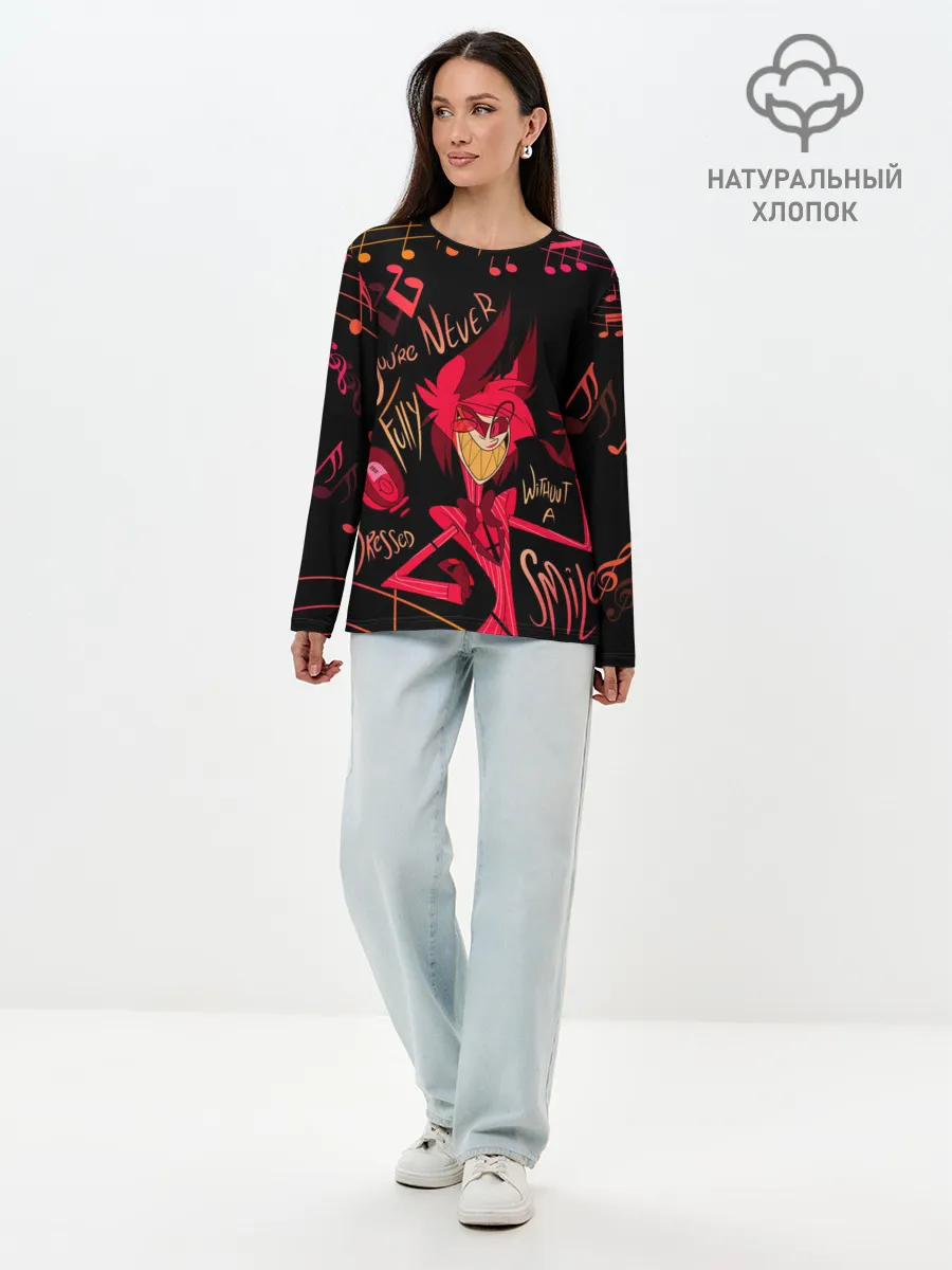 Лонгслив женский. Хлопок / HAZBIN HOTEL ALASTOR.