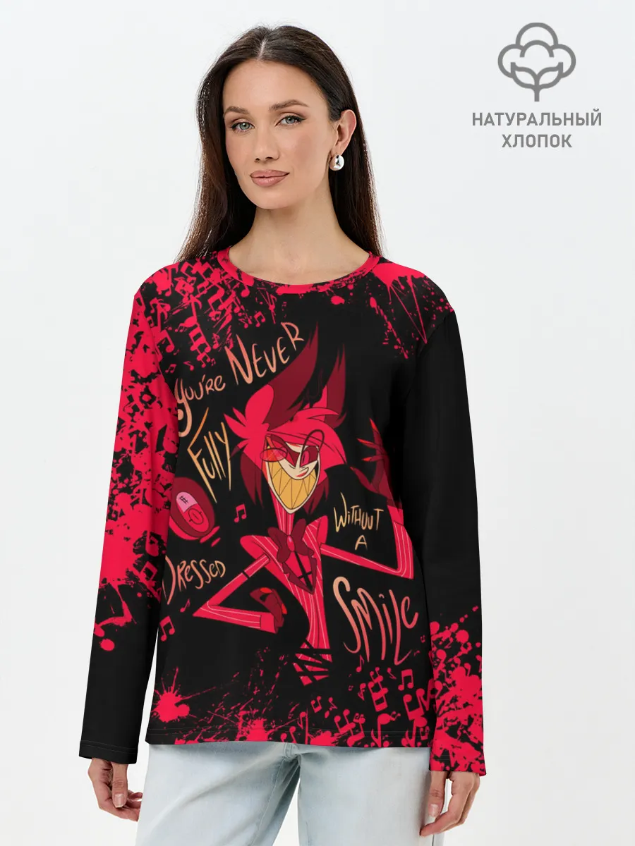 Лонгслив женский. Хлопок / HAZBIN HOTEL ALASTOR.