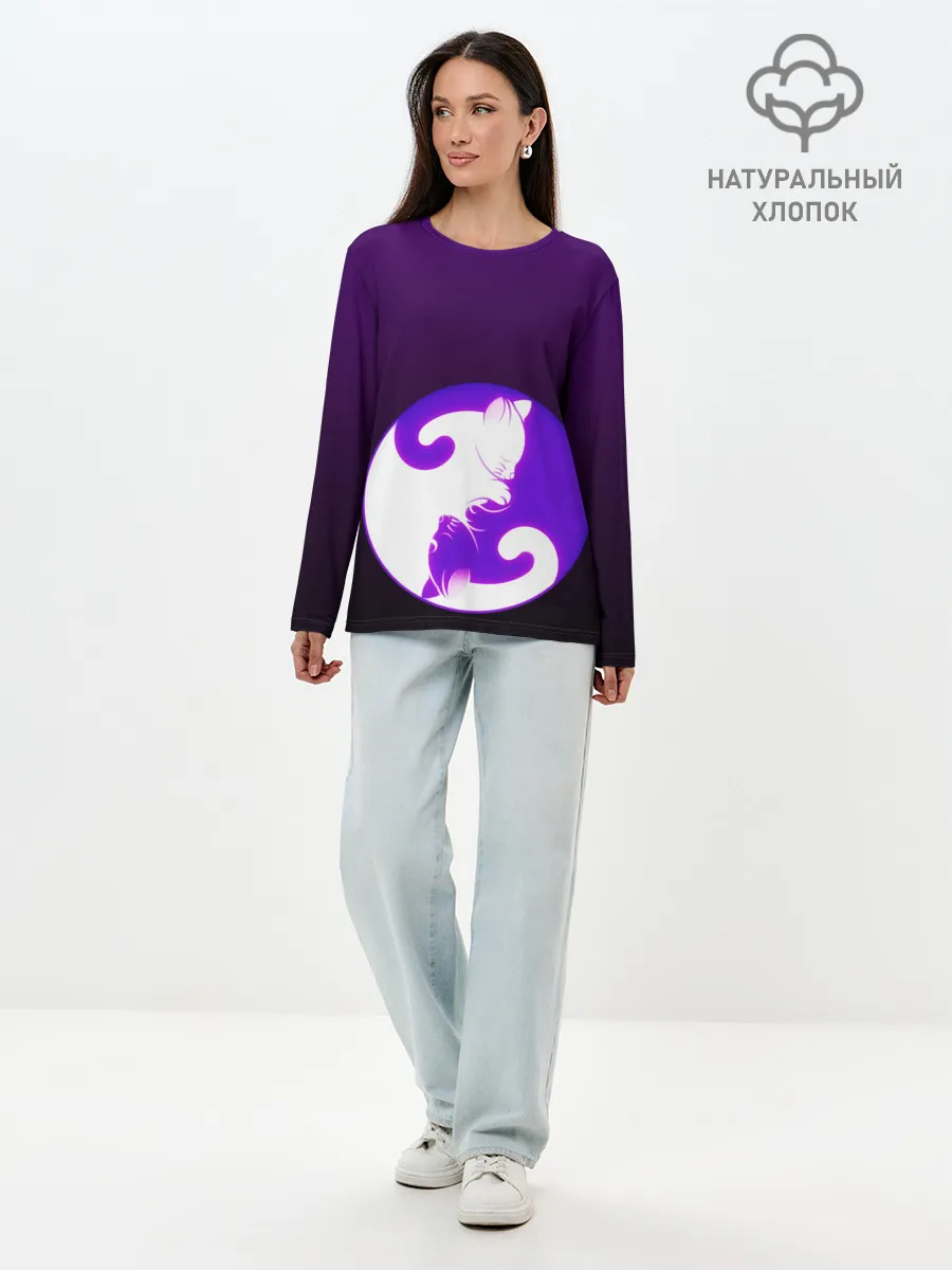 Лонгслив женский. Хлопок / Кошачий Инь - Янь