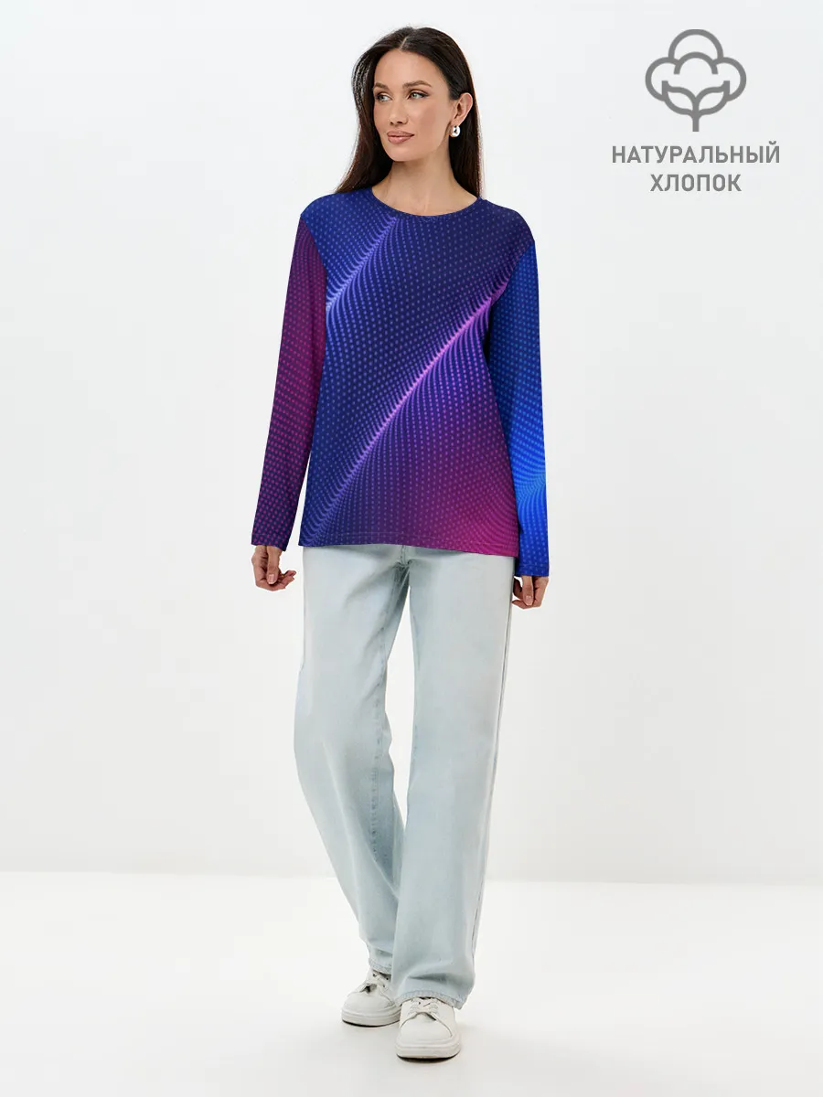 Лонгслив женский. Хлопок / фиолетово 3d волны 2020