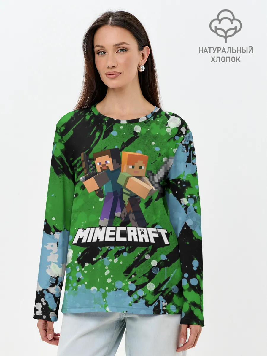 Лонгслив женский. Хлопок / Minecraft / Майнкрафт