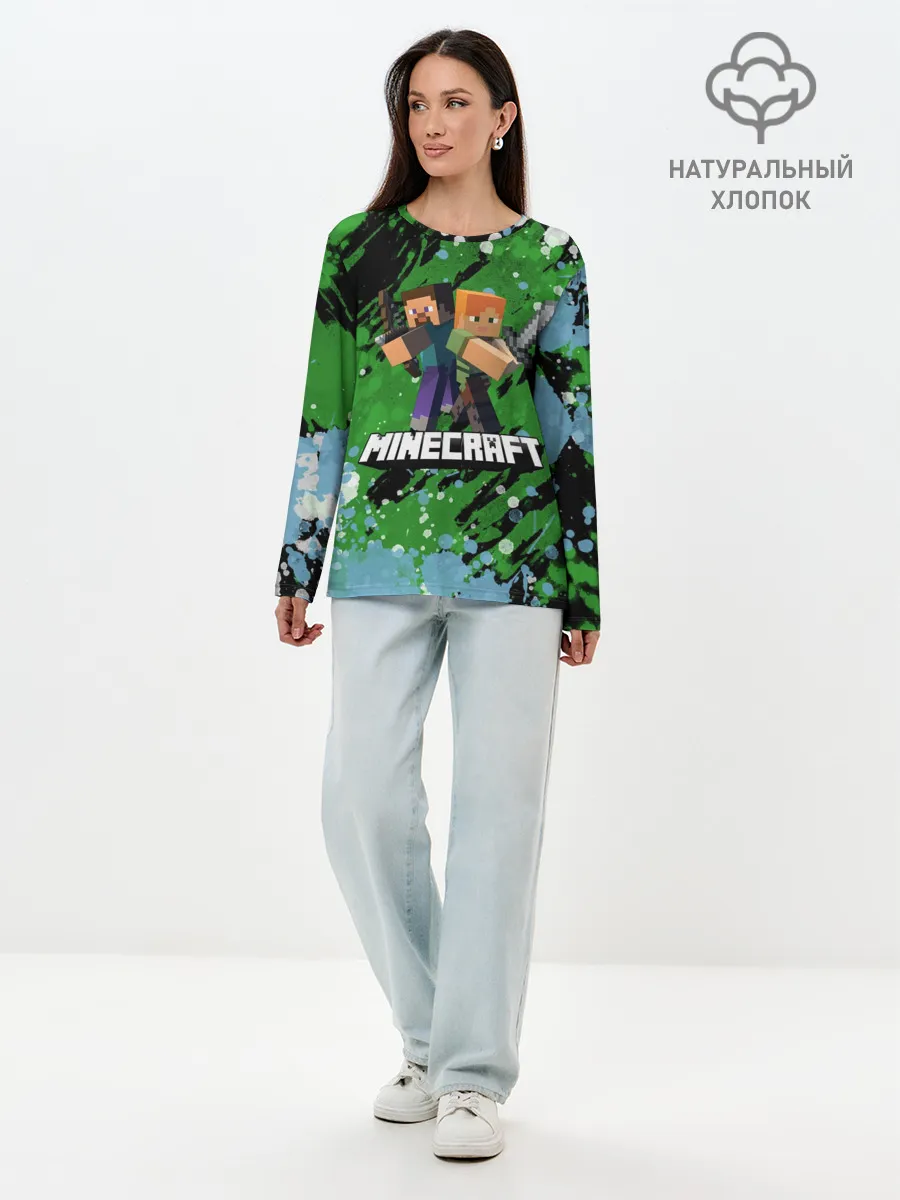Лонгслив женский. Хлопок / Minecraft / Майнкрафт