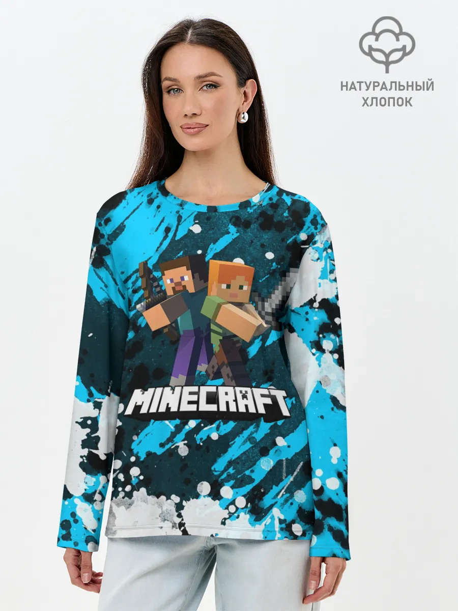 Лонгслив женский. Хлопок / Minecraft / Майнкрафт