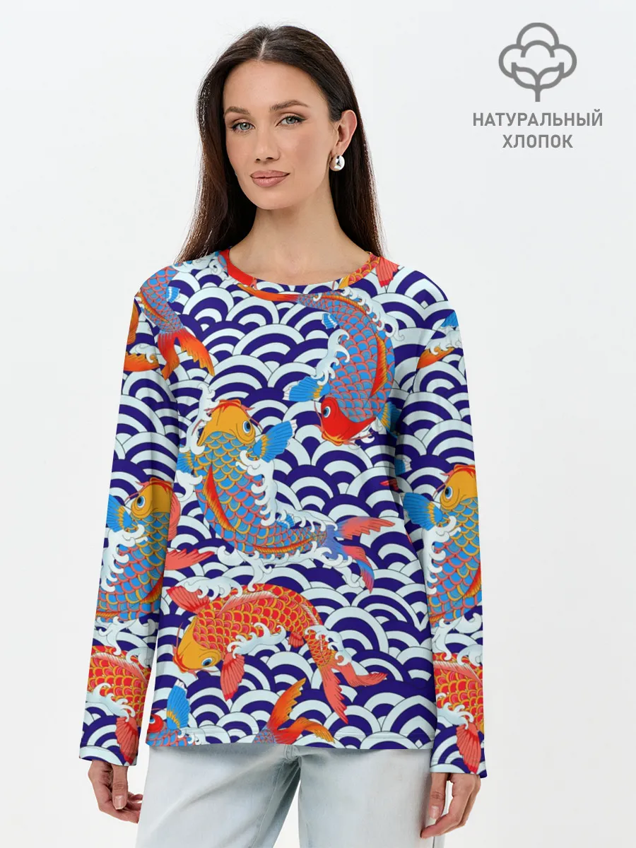 Лонгслив женский. Хлопок / Карп Кои