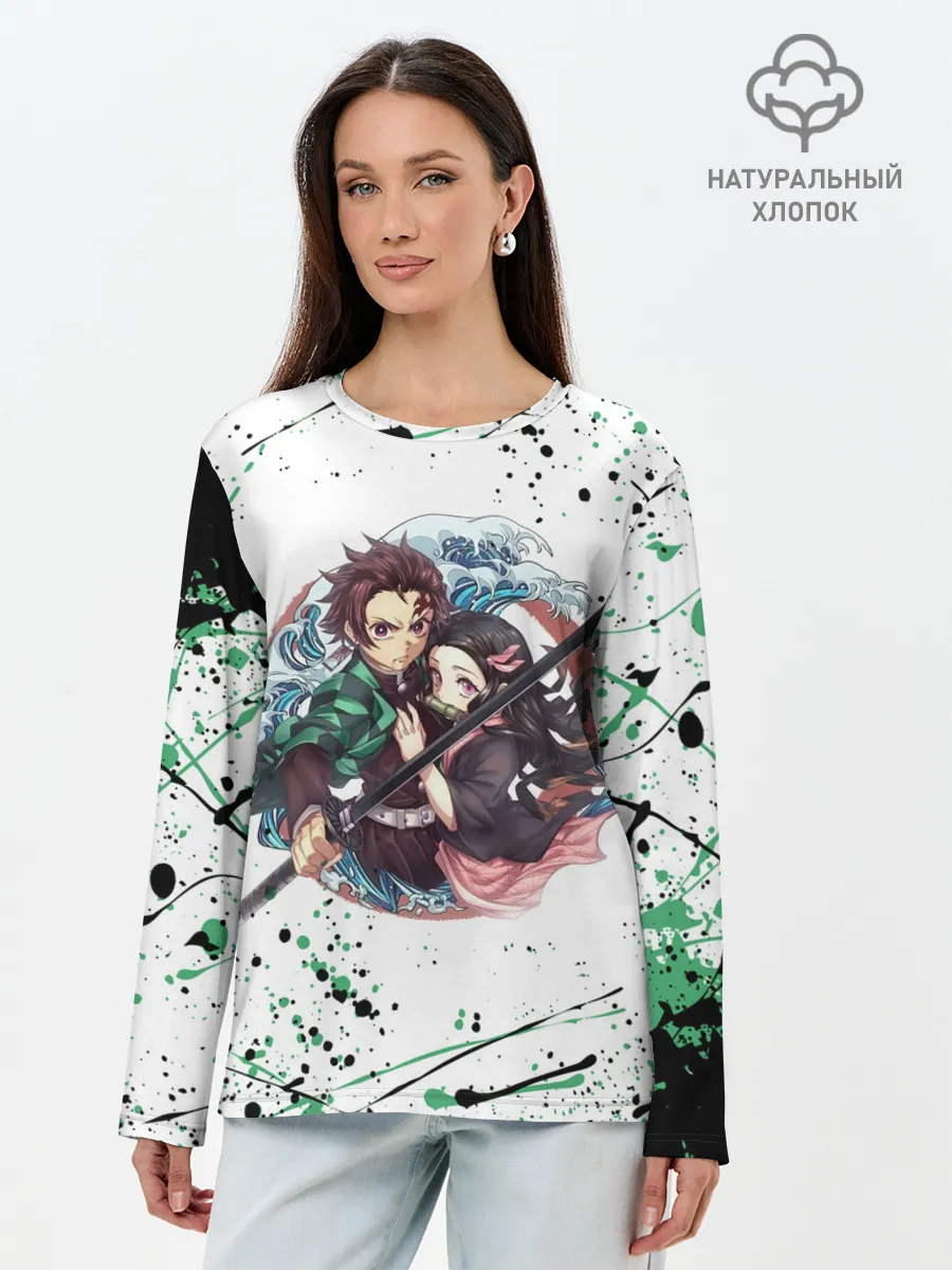 Лонгслив женский. Хлопок / Брызги красок Demon Slayer