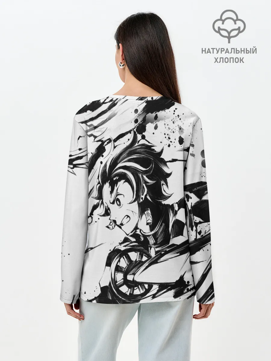 Лонгслив женский. Хлопок / KIMETSU NO YAIBA TANJIRO KAMADO