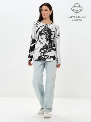 Лонгслив женский. Хлопок / KIMETSU NO YAIBA TANJIRO KAMADO