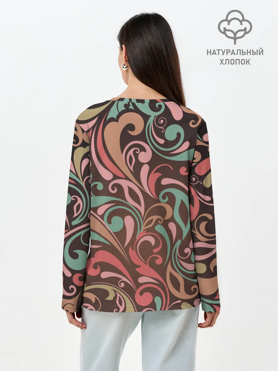Лонгслив женский. Хлопок / Узор хохломы