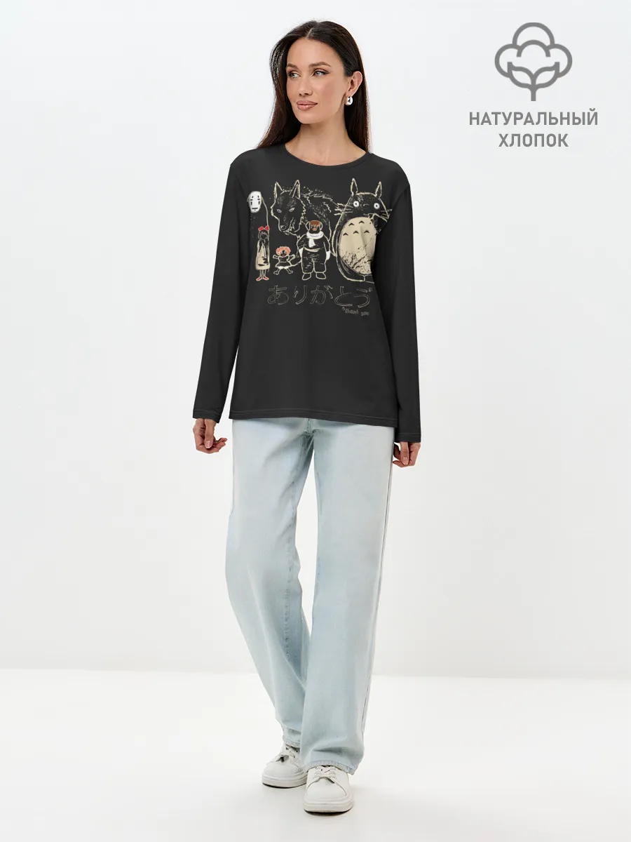 Лонгслив женский. Хлопок / My Neighbor Totoro группа на черном