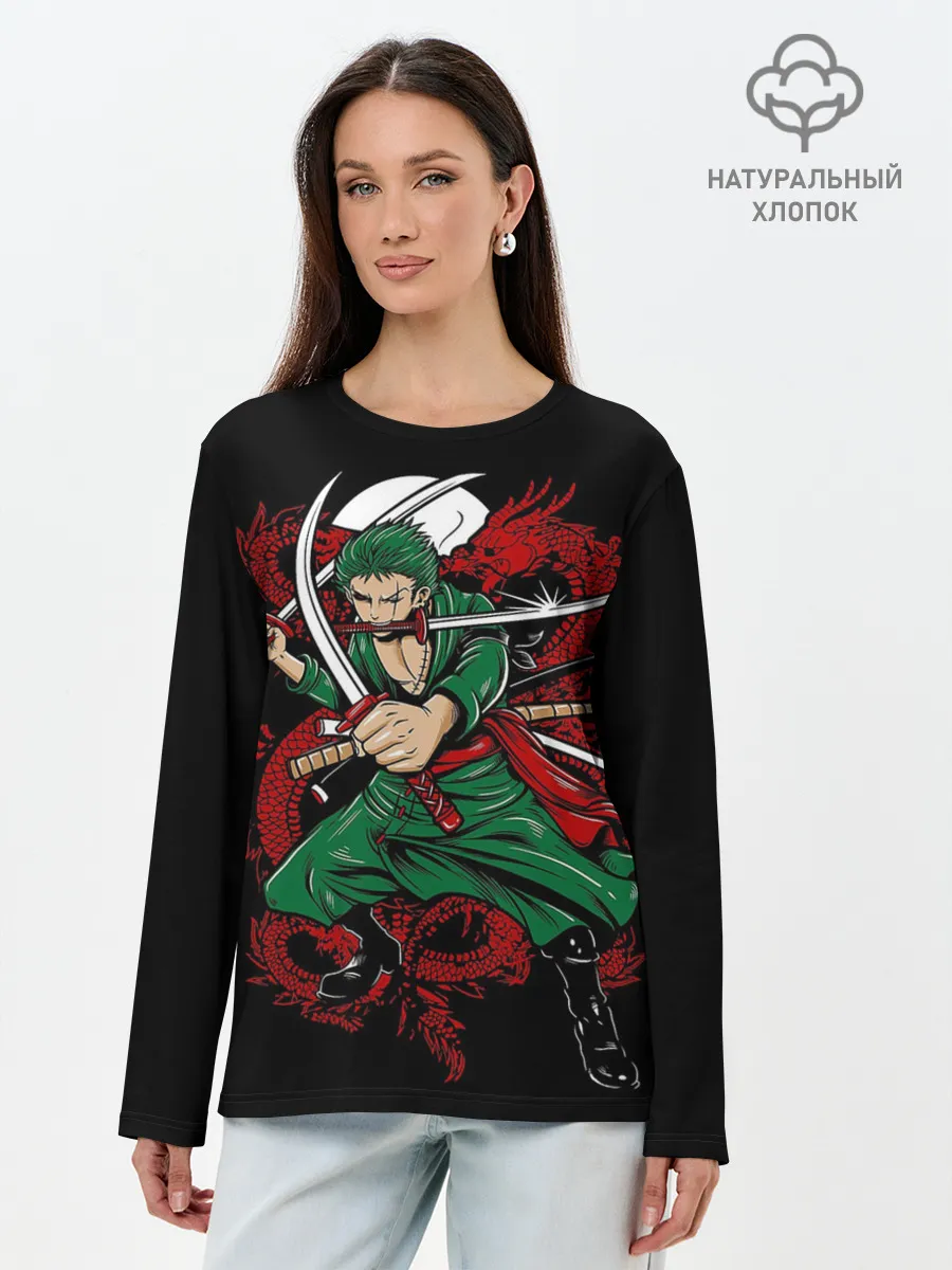 Лонгслив женский. Хлопок / Зеленый воин One Piece