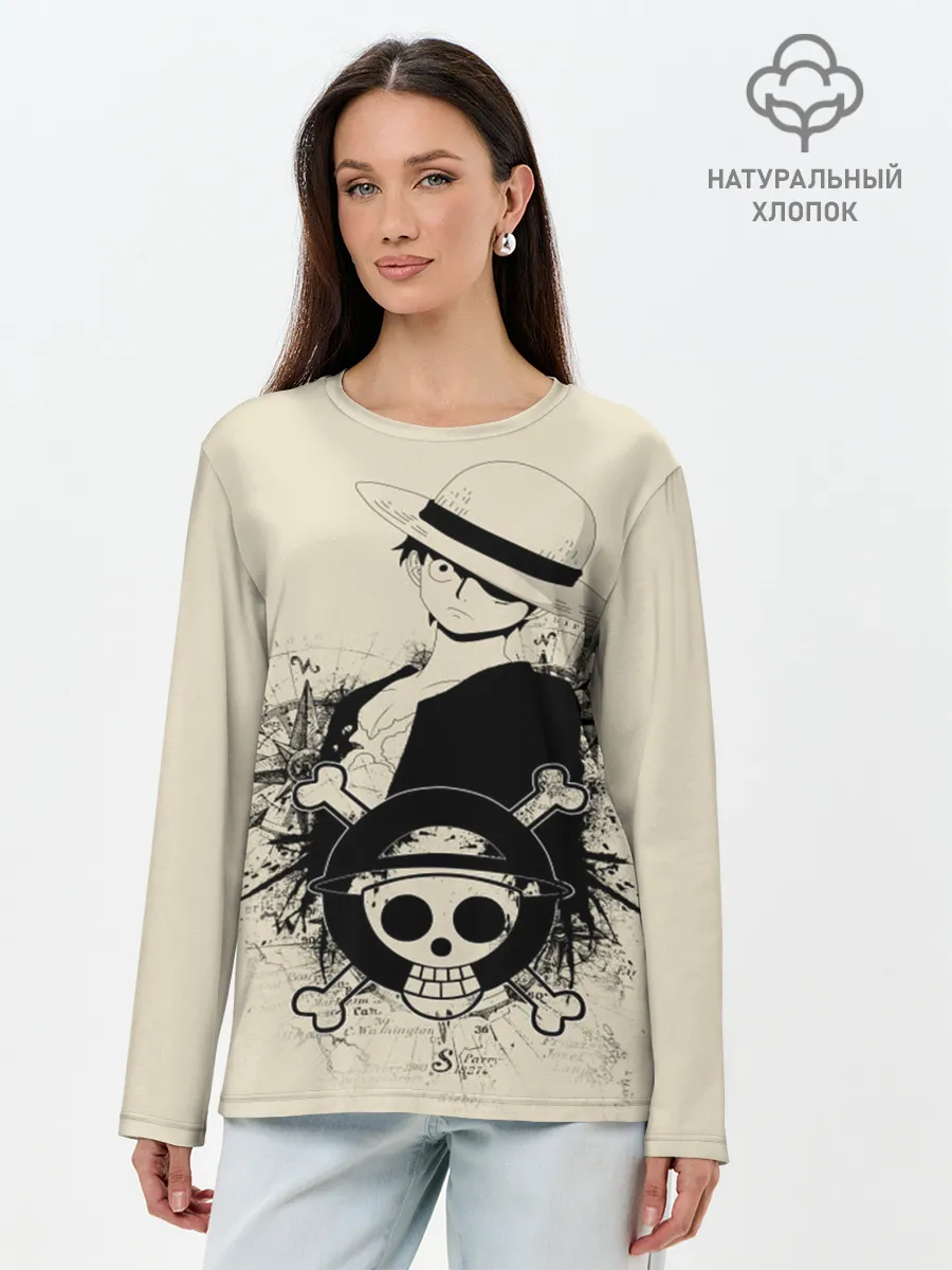 Лонгслив женский. Хлопок / шляпа и череп One Piece
