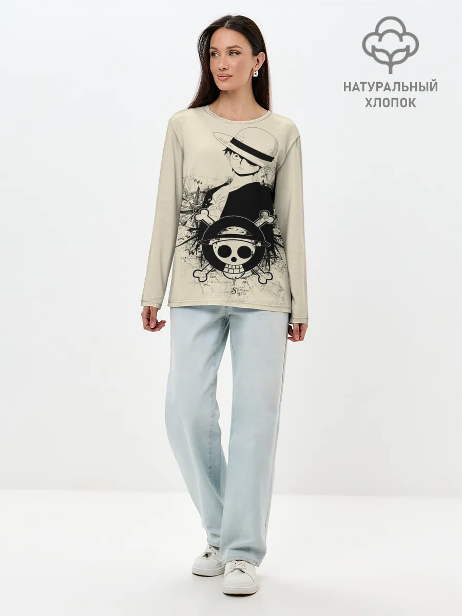 Лонгслив женский. Хлопок / шляпа и череп One Piece