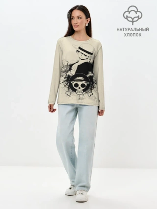 Лонгслив женский. Хлопок / шляпа и череп One Piece