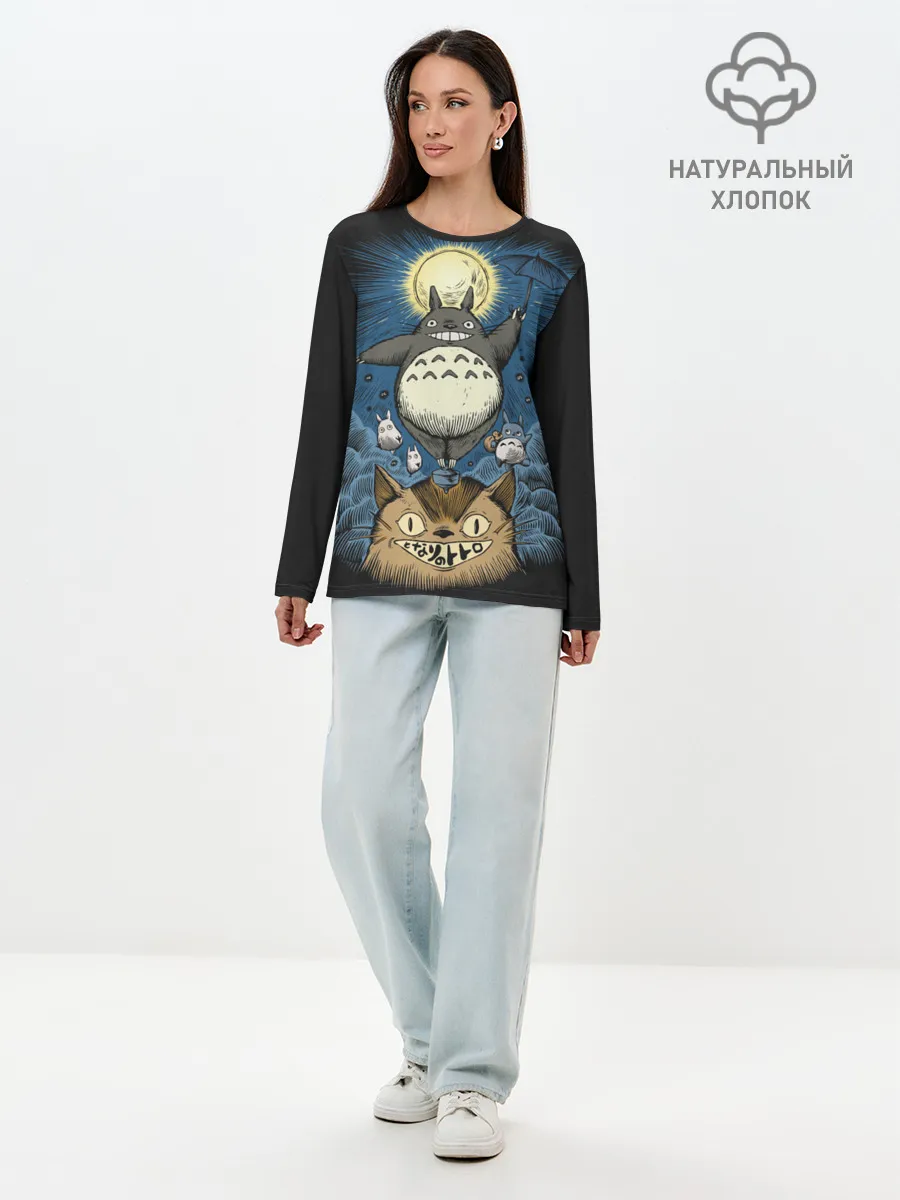 Лонгслив женский. Хлопок / My Neighbor Totoro кот и заяц