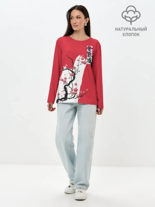 Лонгслив женский. Хлопок / Сакура Айкидо