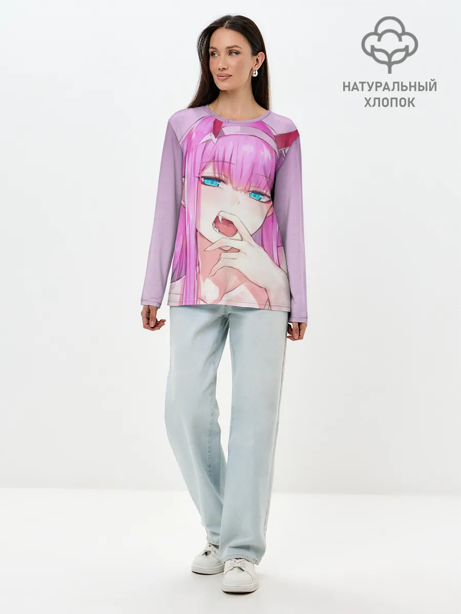 Лонгслив женский. Хлопок / ахегао зеро ту
