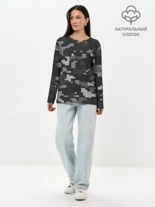 Лонгслив женский. Хлопок / Пиксельный камуфляж