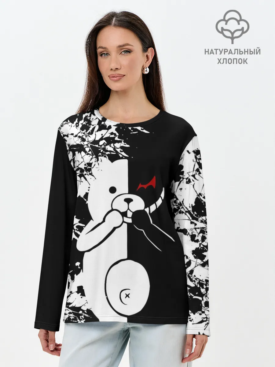 Лонгслив женский. Хлопок / MONOKUMA держит руки