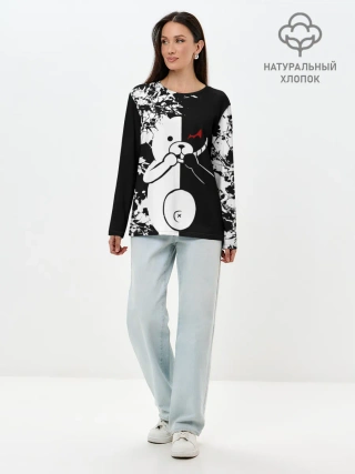 Лонгслив женский. Хлопок / MONOKUMA держит руки