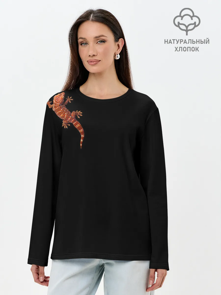 Лонгслив женский. Хлопок / Ручной геккон