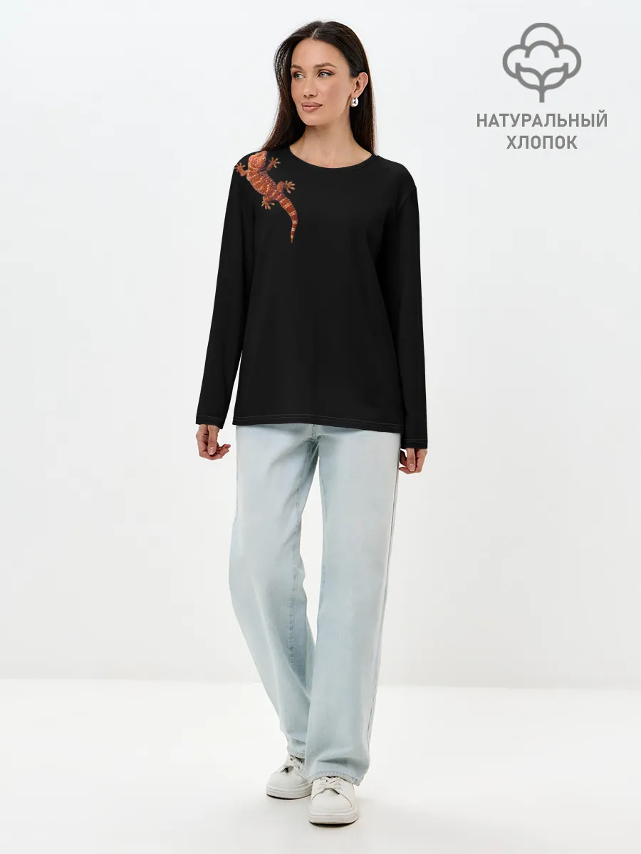 Лонгслив женский. Хлопок / Ручной геккон