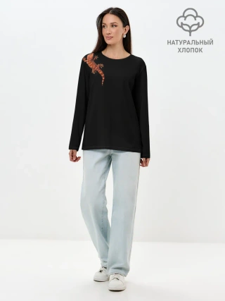 Лонгслив женский. Хлопок / Ручной геккон