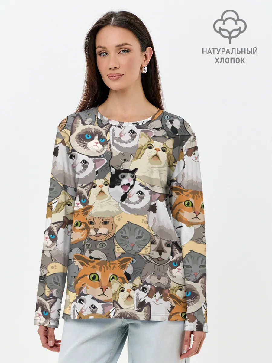 Лонгслив женский. Хлопок / ALL CATS MEMES