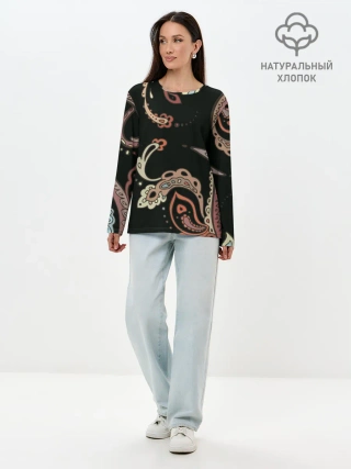 Лонгслив женский. Хлопок / Расписной узор