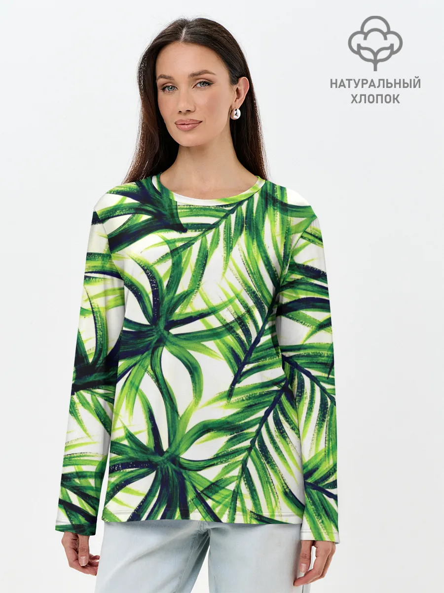 Лонгслив женский. Хлопок / Тропики