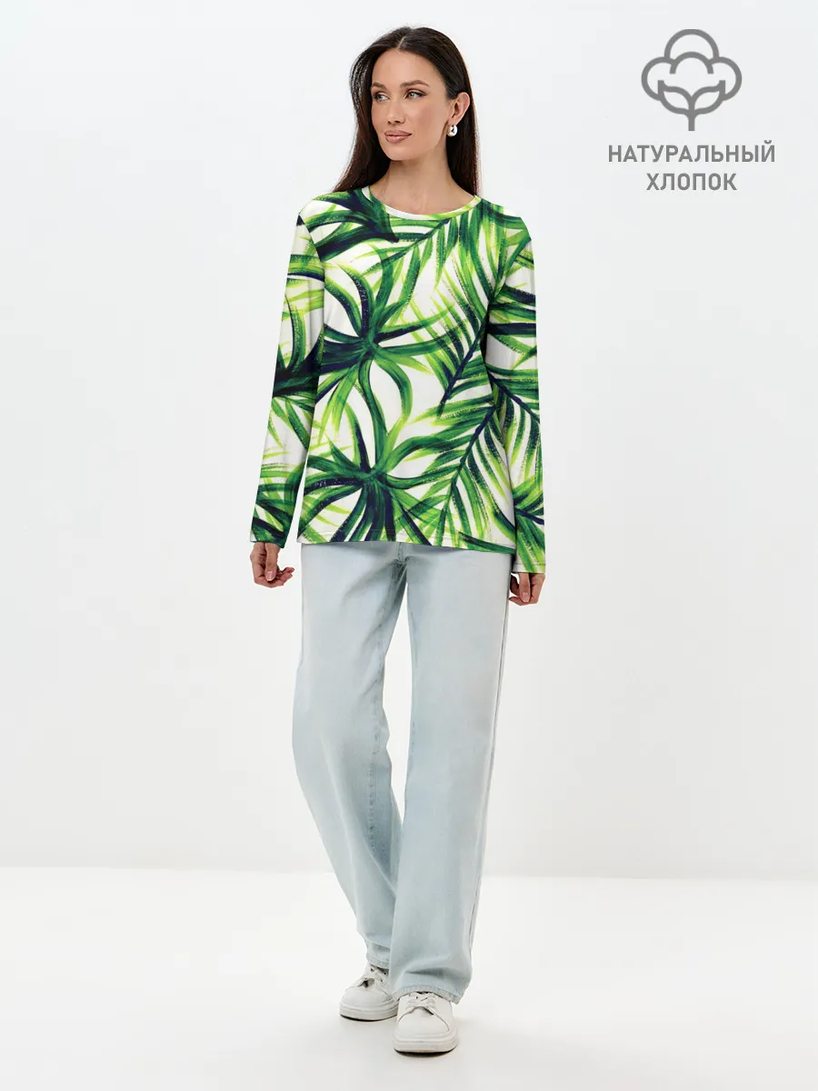Лонгслив женский. Хлопок / Тропики