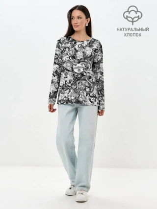 Лонгслив женский. Хлопок / Ахегао с щупальцами