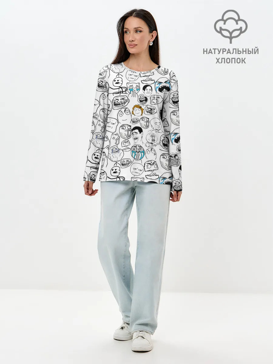 Лонгслив женский. Хлопок / МЕМЫ