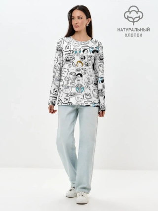 Лонгслив женский. Хлопок / МЕМЫ
