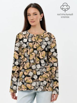 Лонгслив женский. Хлопок / Woman Yelling at a Cat