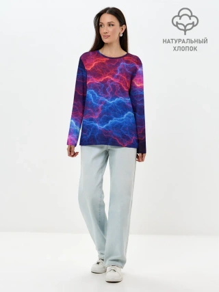 Лонгслив женский. Хлопок / Молнии: Огонь и лед